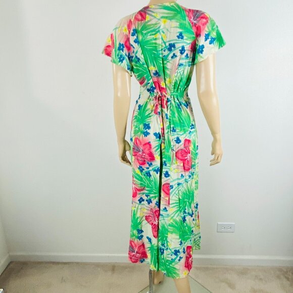 Jams World Button Down Tie Back Women's Size M Midi Dress Leaf & Floral Print - Picture 8 of 11